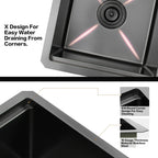 Black bar sink with X-shaped drainage and R10 rounded corners