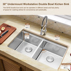 30" Undermount Workstation Double Bowl Kitchen Sink