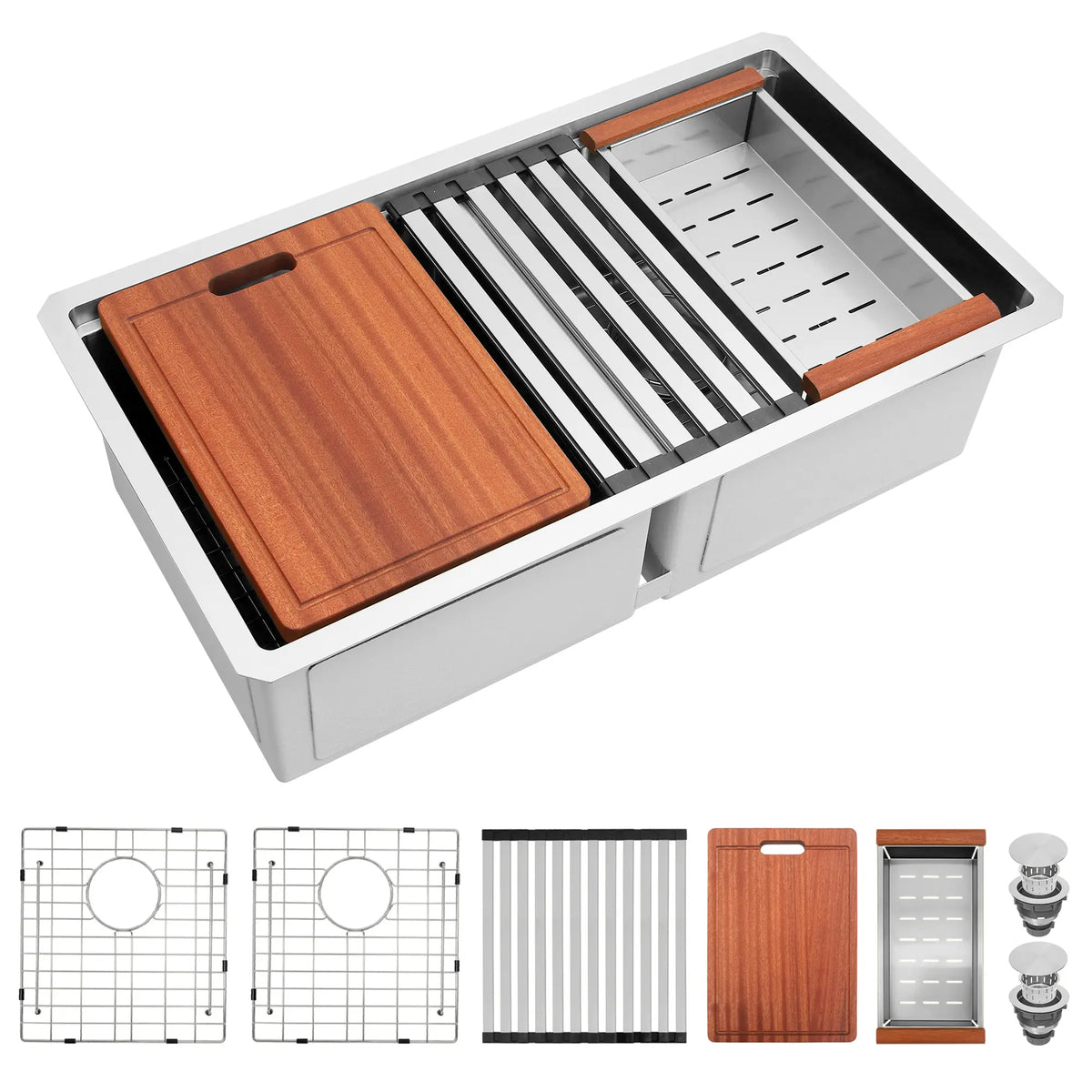 30 inch stainless steel undermount workstation double bowl kitchen sink with included accessories
