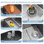 Included workstation accessories for LQS 30 inch offset drain kitchen sink