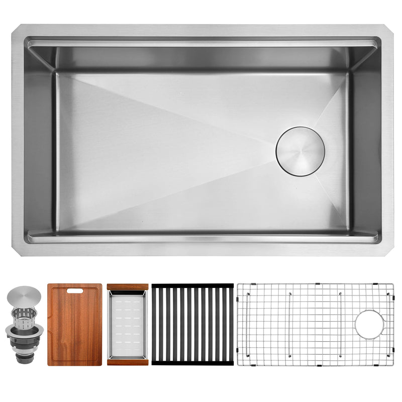 30" Undermount Workstation Single Bowl Kitchen Sink