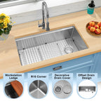 Workstation ledge R10 corner decorative drain cover and right offset drain design