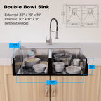 32 x 19 inch undermount double bowl kitchen sink dimensions