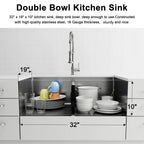 32 inch stainless steel double bowl kitchen sink with 10 inch deep bowls