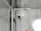 R10 corner detail on stainless steel double bowl kitchen sink