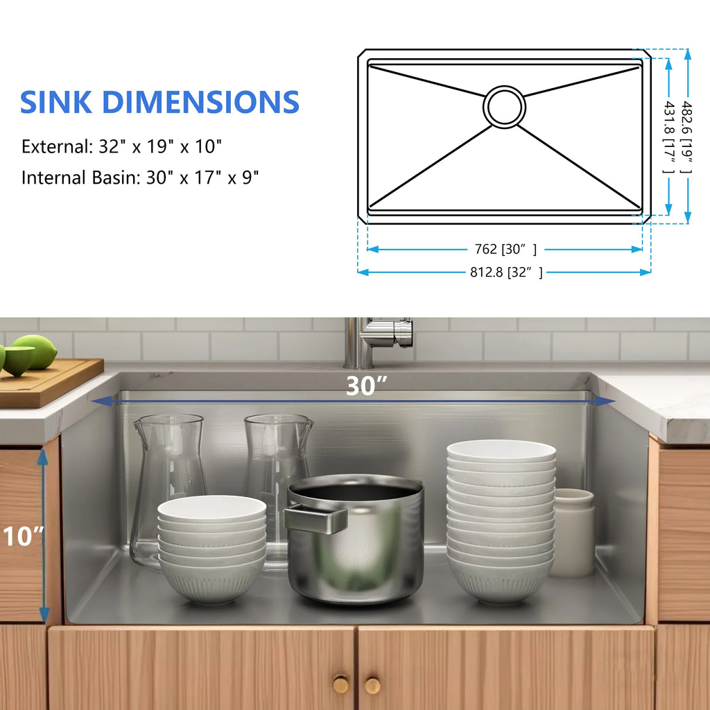 32 x 19 inch undermount workstation kitchen sink dimensions