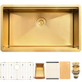 32 inch gold undermount single bowl kitchen sink with included accessories