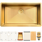 32 inch gold undermount single bowl kitchen sink with included accessories