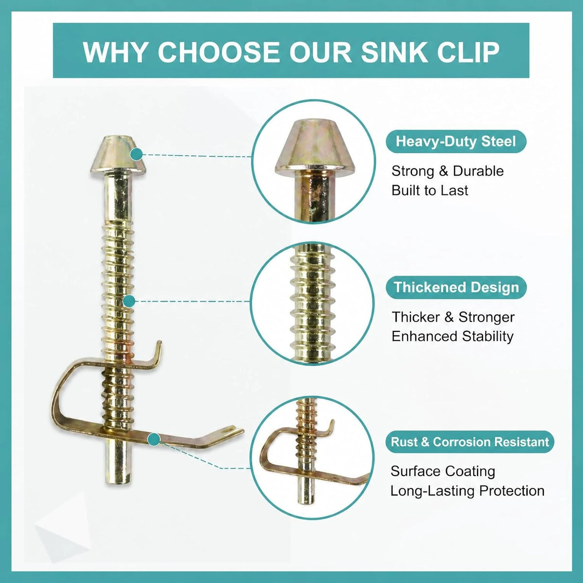 Close-up of top-mount sink clip screw and mounting bracket design