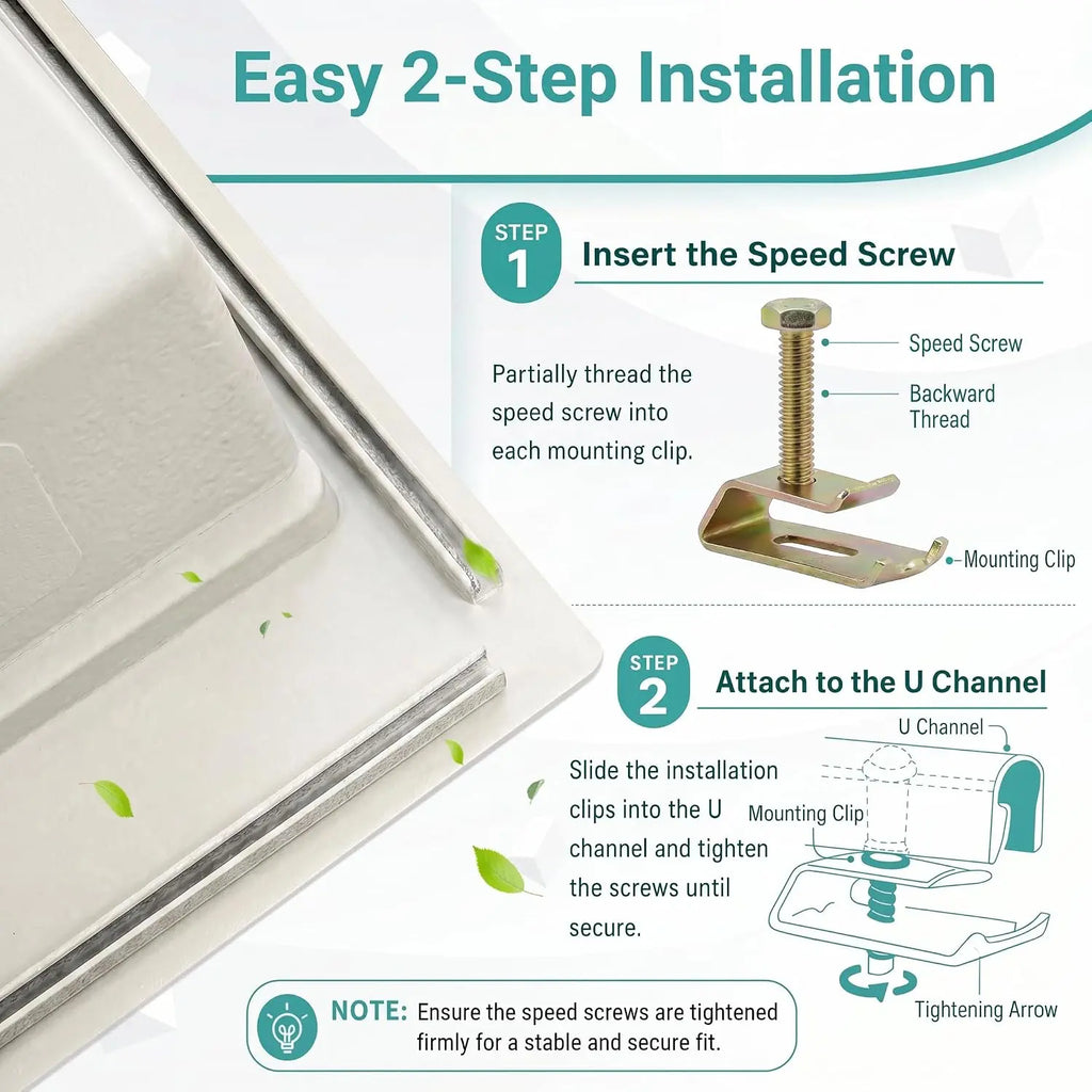 Two-step installation guide for top-mount sink clips with a sink rim channel