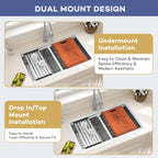Dual-mount workstation kitchen sink for undermount or top-mount installation