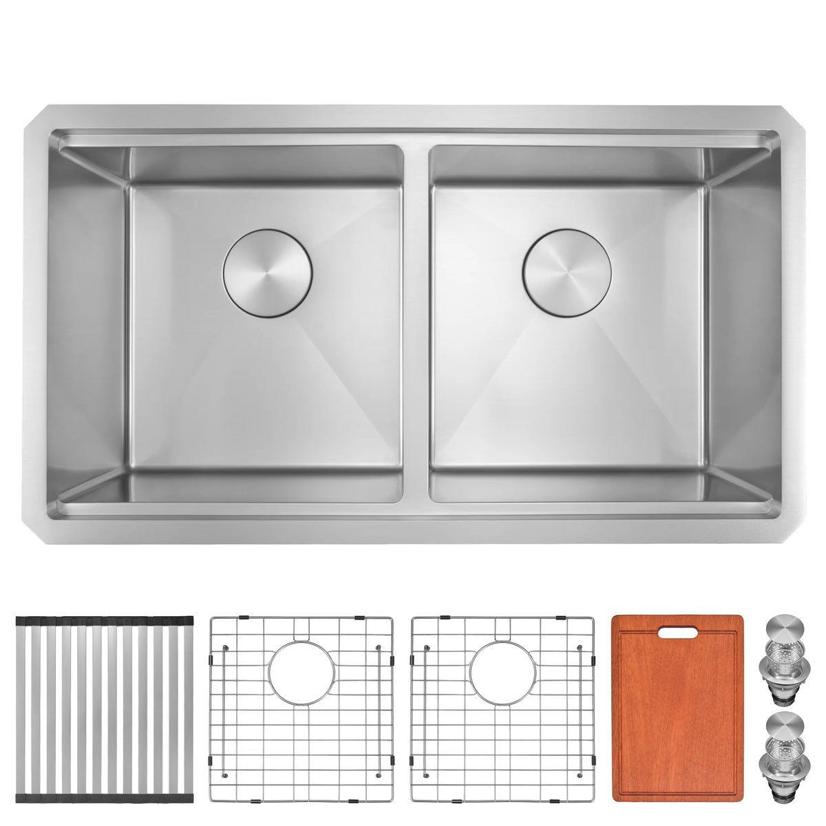 32 inch stainless steel double bowl workstation kitchen sink with accessories