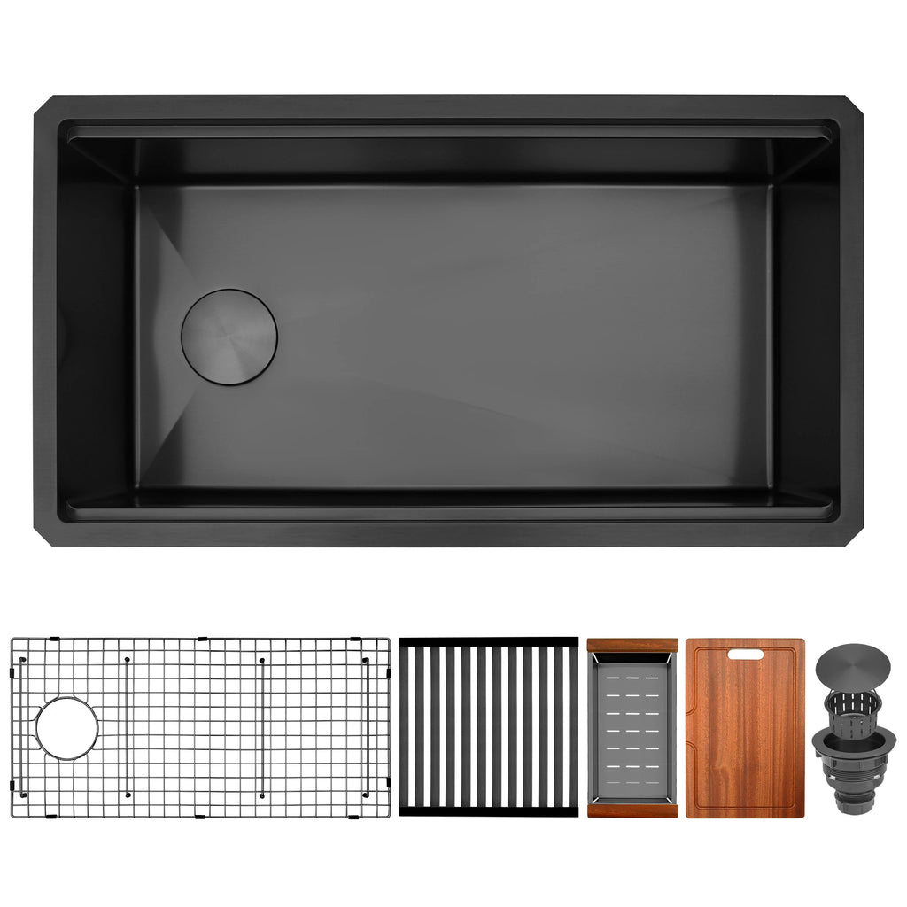 33 inch black undermount workstation single bowl kitchen sink