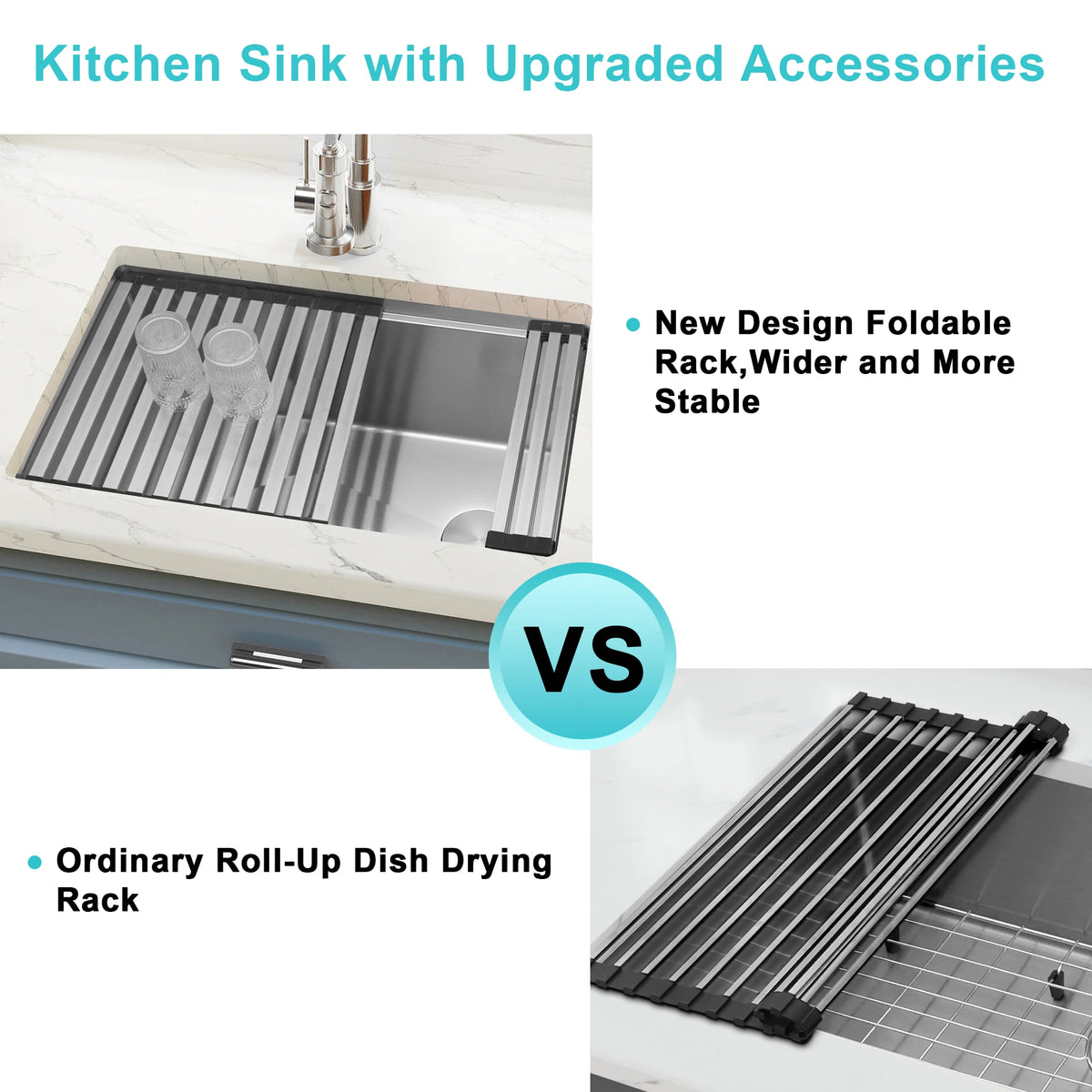Upgraded foldable drying rack for stainless steel workstation kitchen sink